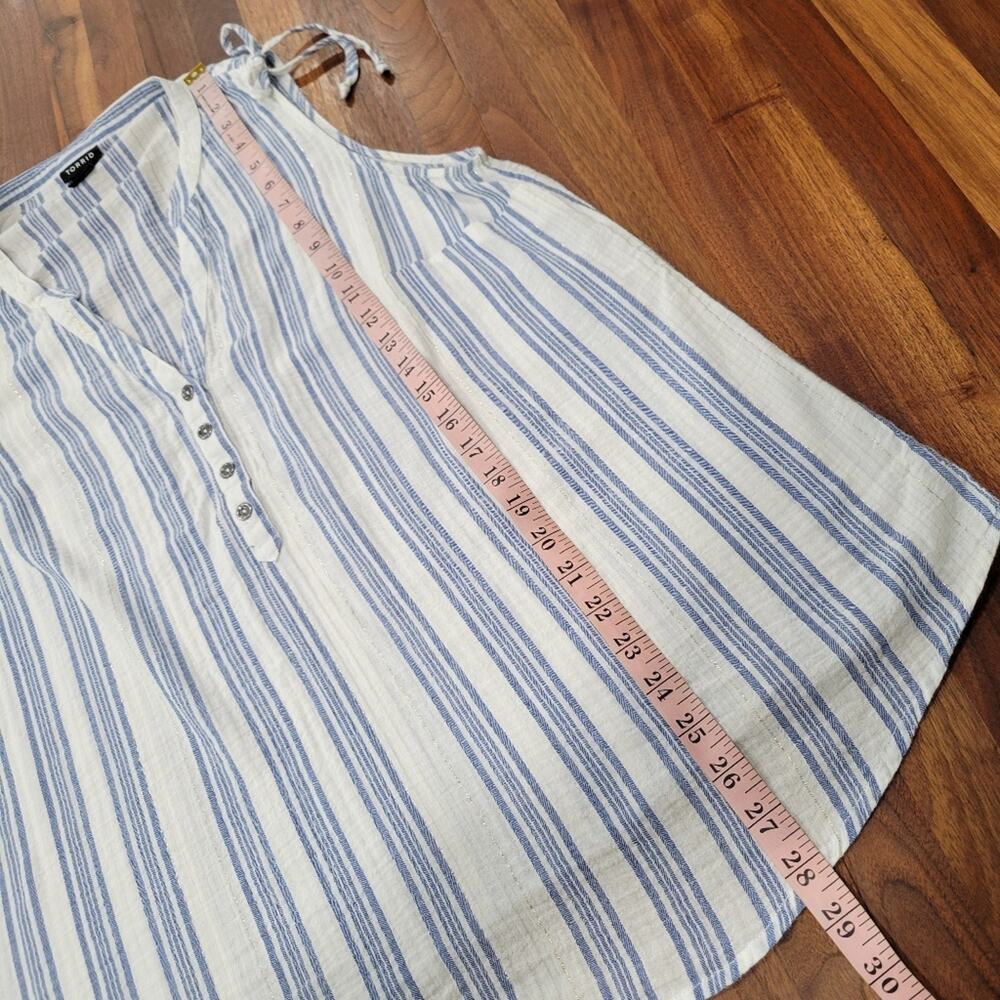 Torrid Blue and White Stripe Herringbone Tank Drawstring Shoulders Size 1X 14/16 - Picture 5 of 10
